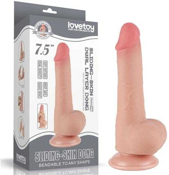 LoveToy 7.5'' Sliding Skin Dual Layer Dong Flesh