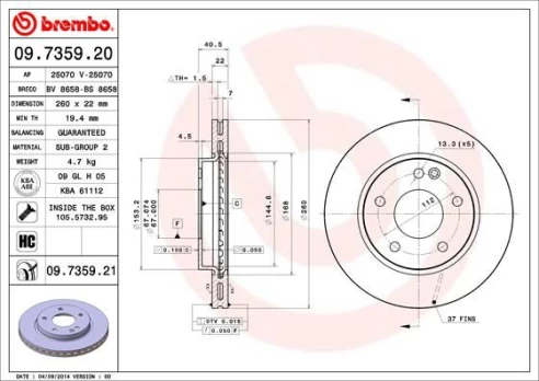 Stabdžių diskas BREMBO 09.7359.21