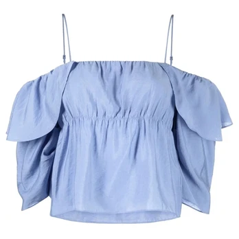 Palaidinės moterims, Mėlyna, Paneled off shoulder cami