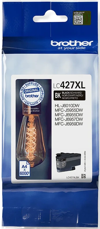Brother LC-427XLBK, High (XL) Yield, Pigment-based ink, 6000 pages, 1 pc(s), Single pack
