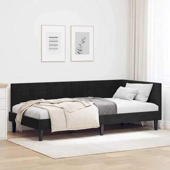 Kampinė lovos konstrukcija Juoda 100 x 200 cm Aksomas