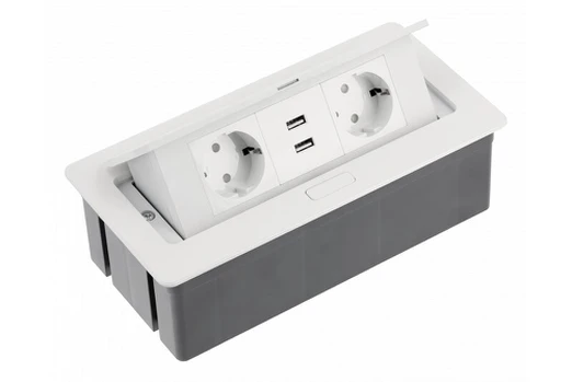 Komunikacinių jungčių blokas, 2 rozetės, 2 USB, baltas