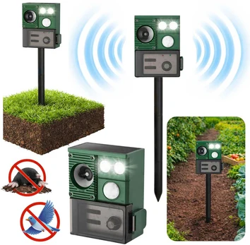 Lean Solar Animal Repeller with Motion Sensor, Ultrasound, LED Diodes