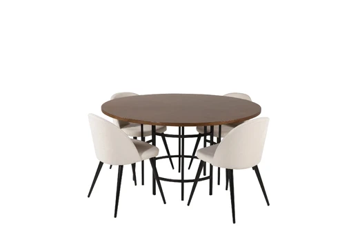 Copenhagen - Dining Table round - Brown / Black+Velvet Dining Chair - Black Le