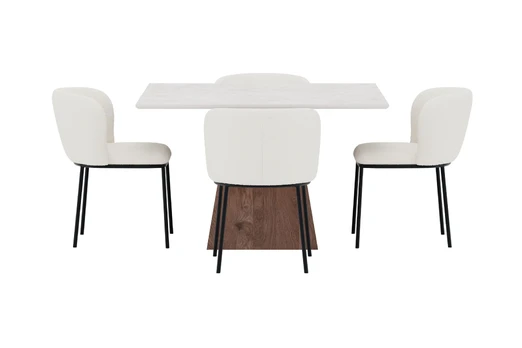 Cael Square Dining Table 120x120 Mocca/Stonelook + Edina Chair 2-pack White _4
