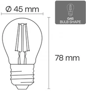 LED Dimmable filament bulb E27, G45, 4W, 520lm, 3000K, 360° kaina