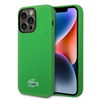 Lacoste Liquid Silicone Microfiber Croc Logo MagSafe Case for iPhone 14 Žalias