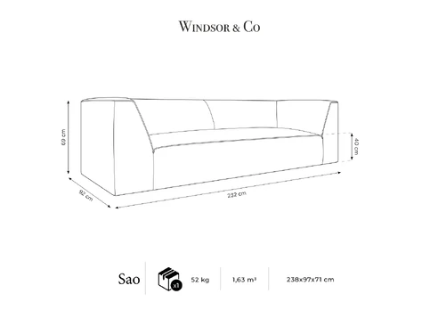 Sofa, "Siena", 3 Seats, 232x92x69 Made in Europe