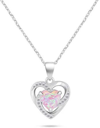 Brilio Silver Charming sidabrinis heart necklace with opal NCL154WP