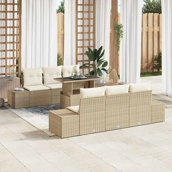 Sodo Sofa Rinkinys 7 dalių Smėlio spalvos Ratanas