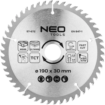 Neo Tools Diskinio pjūklo diskas, Widia, 190 x 30 mm, 50 dantų
