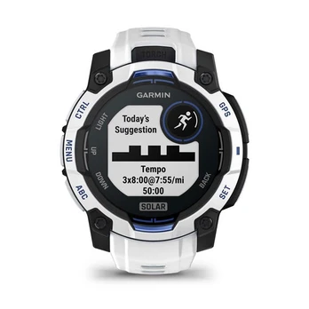 „Garmin Instinct 3“ – 45 mm „Solar Supernova“ kolekcija, „Whitestone“ ir „bolt“ mėlynas silikoninis dirželis