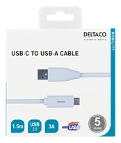 Kabelis DELTACO USB 2.0, C tipas - A tipo vyras, 1,5 m, baltas / USBC-1010M