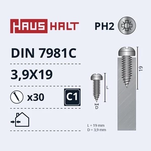 Savisriegis Haushalt DIN7981C, 3.9 mm x 19 mm, 30 vnt.