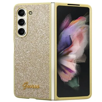 Guess dėklas Samsung Z Fold5 GUHCZFD5HGGSHD auksinis PU/TPU Glitter Script