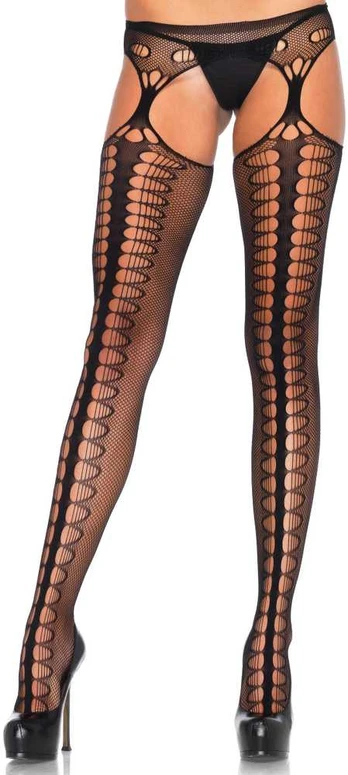 Leg Avenue Hosiery Scale Net Suspender Hose Juodas