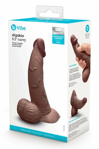 b-Vibe SlipSkin Curved Silicone Intimate Machine 6.5" Brown