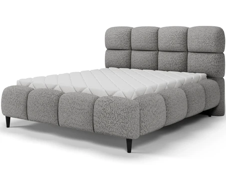 Giberio bed 180x200 with metal bed frame and storage compartment, grey bouclé, Minimalist, Gray