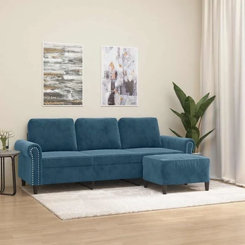 Trivietė sofa su pakoja, 180cm, aksomas : Spalva - Mėlyna
