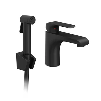 Praustuvo maišytuvas Flat su bide dušeliu, be dugno vožtuvo, Black, X070439