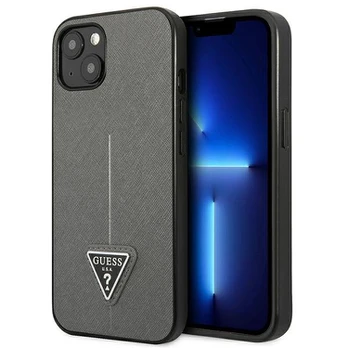 Originalus dėklas Guess GUHCP14SPSATLG iPhone 14 6.1 silver / silver hardcase SaffianoTriangle Logo