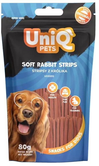 Skanėstas šunims Uniq Soft Rabbit Strips, triušiena, 0.080 kg