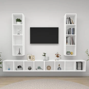 TV staliukas Sieninės televizoriaus spintelės, 4vnt., baltos, mdp