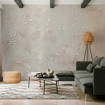Artgeist Fototapetas - Flowing shapes - abstract beige and baltas background in patterned compositions