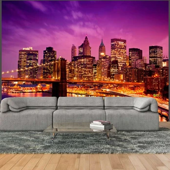 Artgeist Fototapetas - Manhattan and Brooklyn Bridge by night