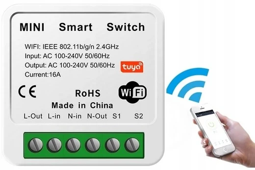 Mini Wifi jungiklis 2 kanalų 16a Tuya