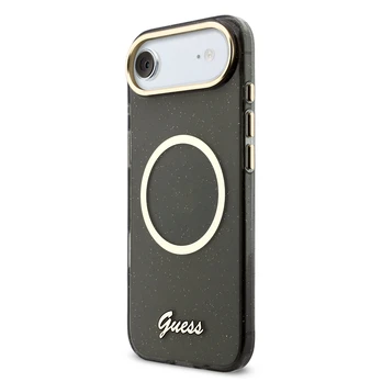 Dėklas Guess IML Glitter Script Strap MagSafe Case for iPhone Air Juodas