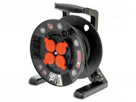 Extension lead | 3x1.5mm2 | reel,with non-rotating sockets | black