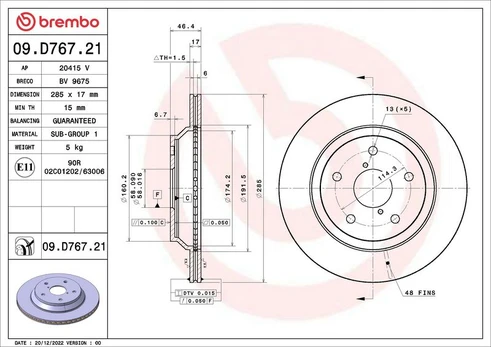 Stabdžių diskas BREMBO 09.D767.21