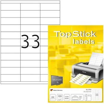 TopStick 8702 -tulostustarrat, 33-osainen, 70 x 25,4 mm