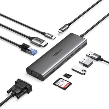 Adapteris Ugreen CM498 USB-C to 2xUSB-A + USB-C + HDMI + SD/TF + PD pilkas
