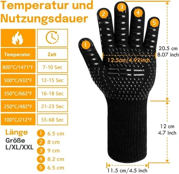 Karščiui atsparios pirštinės iki 800°c, kepimo, grilio