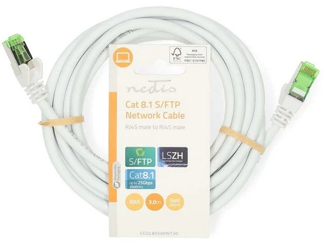Kabelis EMOS S/FTP CAT8.1e LAN su 2xRJ45 jungtimis 3.0 m., baltas