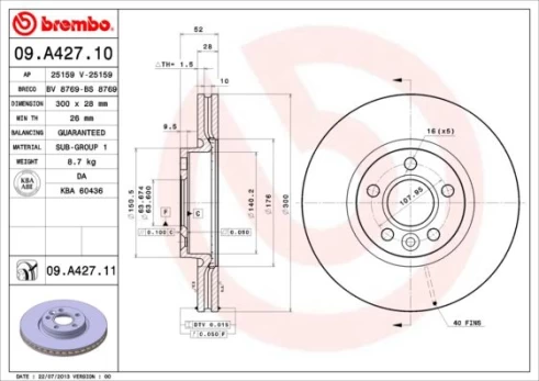 Stabdžių diskas BREMBO 09.A427.11