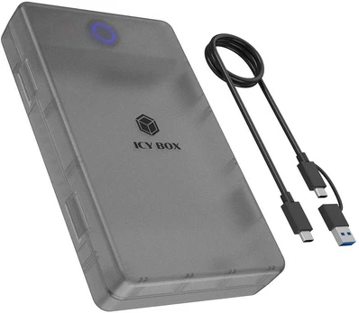 ICY BOX Externes Gehäuse für 2,5"/3,5" SATA HDD /SSD, Host USB 3.2 Gen 1 bis 5 Gbps Type-C/-A