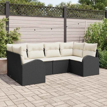 6 dalių sodo sofa su pagalvėlėmis juodas poli ratanas
