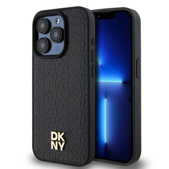 Dėklas DKNY PU Leather Repeat Pattern Stack Logo MagSafe Case for iPhone 15 Pro Juodas