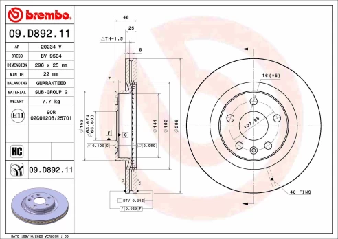BREMBO 09.D892.11 Brake Disc