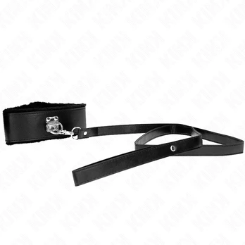 KINK Adjustable Black Collar with Leash 116cm Silver Studs Model 4