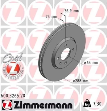 Stabdžių diskas ZIMMERMANN 600.3265.20