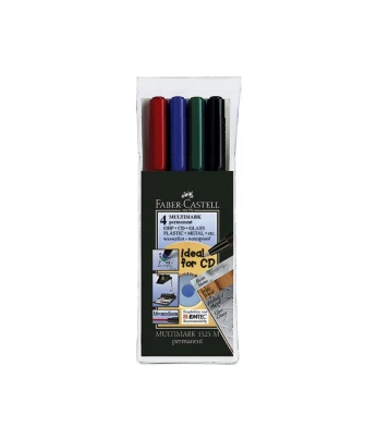Permanentinis žymeklis CD/DVD diskams FABER CASTELL MULTIMARK M, 4 sp. komplektas