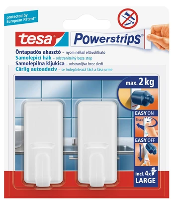 Kabliukai TESA LARGE LASSI, baltos sp., 2 vnt.