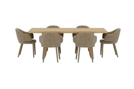 Logga Table - Nature with 6 Evelin Chair - Beige