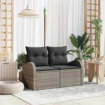 2-vietė sodo sofa su saugojimu ir užvalkalais pilkas poli ratanas