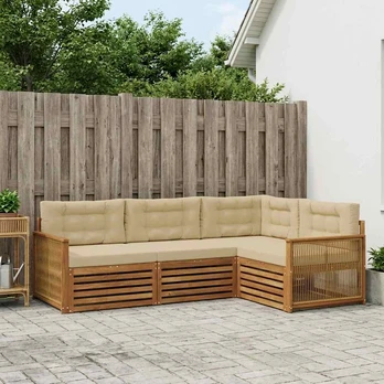 Lauko sofos komplektas su pagalve 4 pcs Natūralus ir bežinis
