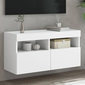 Sieninė TV spintelė su LED lemputėmis, balta, 80x30x40cm